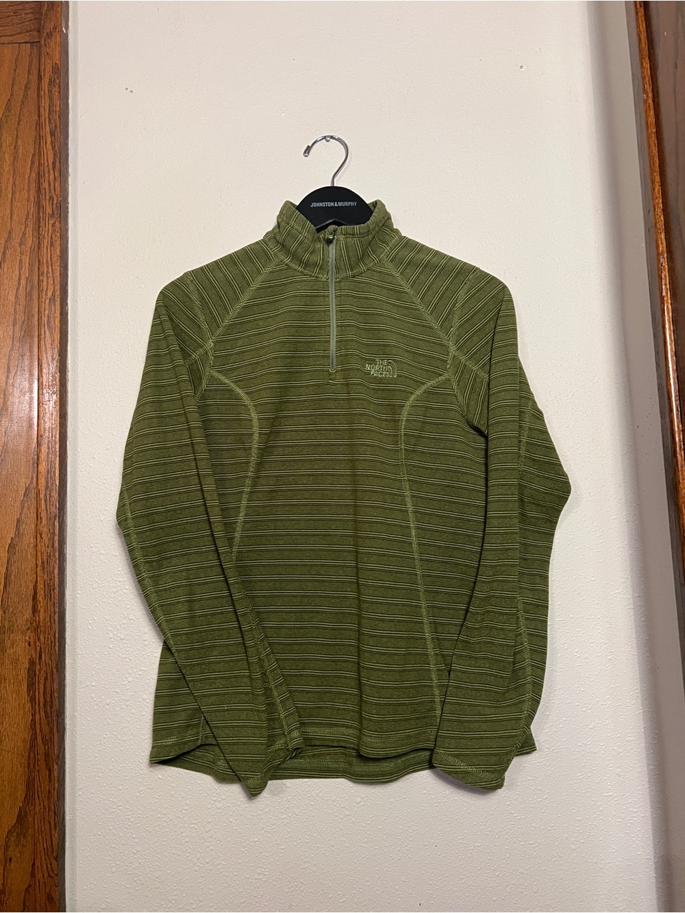 The North Face Olive Green Quarter-Zip Striped Pullover